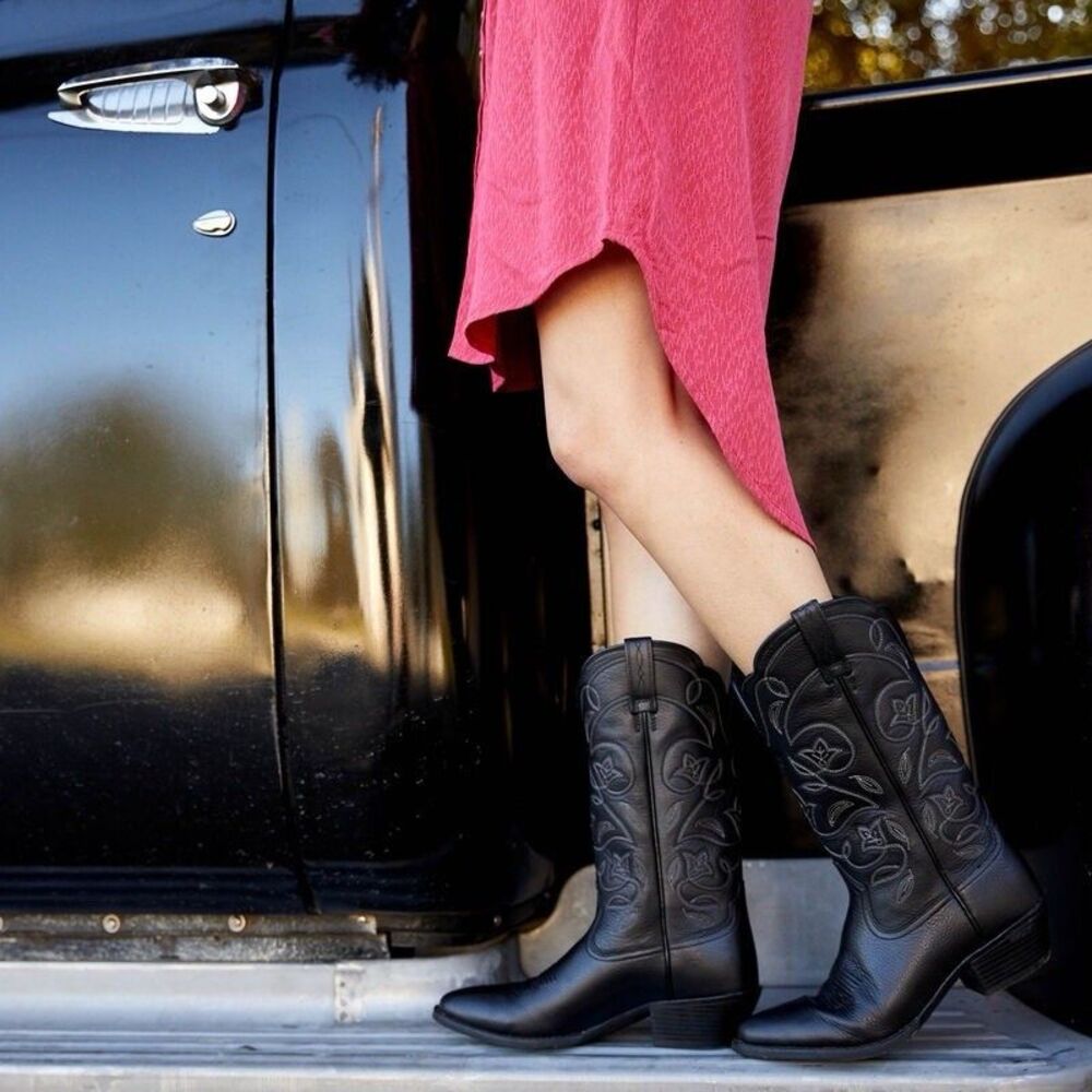 Ariat Heritage Western R Toe Black Leather Cowboy Boots Women's Style Size 10 B